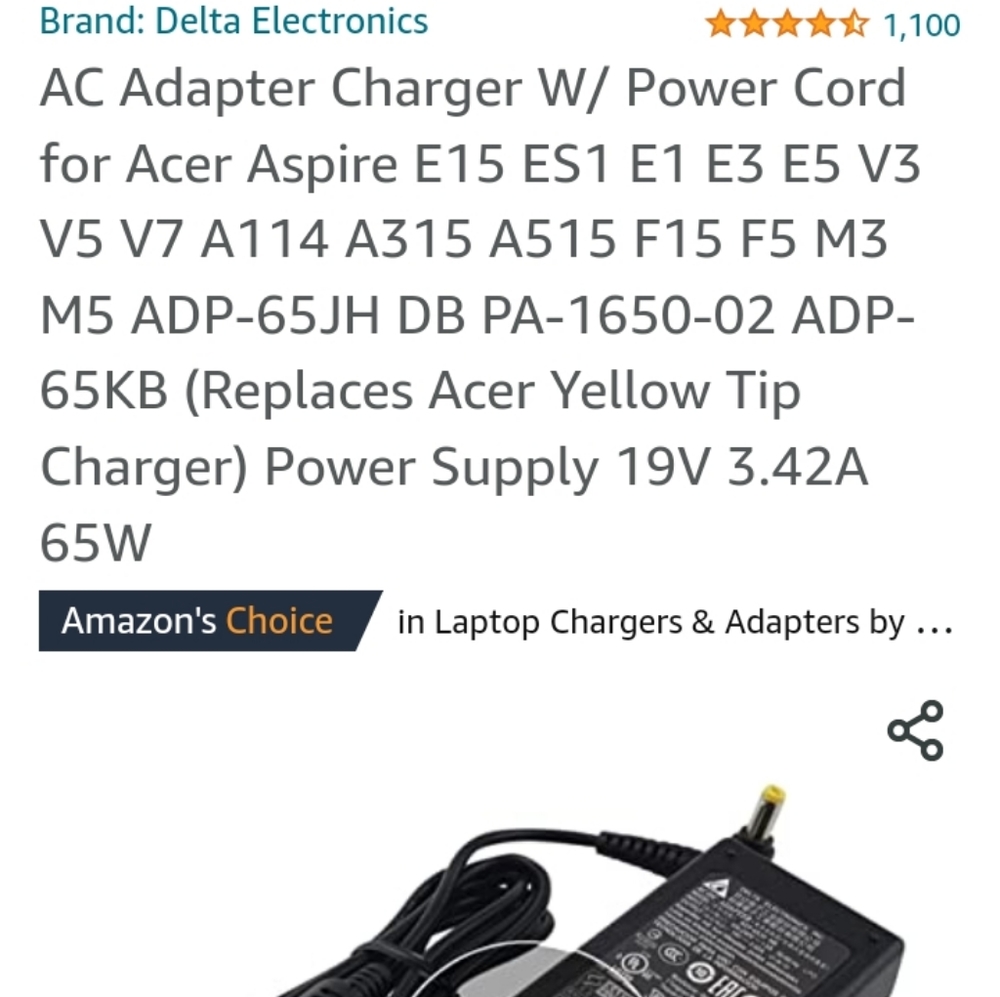 Acer laptop charger AG84943 1-2011 AC ADAPTER(MODEL (/):